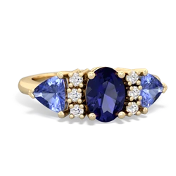 Lab Sapphire Antique Style Three Stone 14K Yellow Gold ring R2186