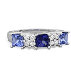 Lab Sapphire Three Stone Diamond Cluster 14K White Gold ring R2592