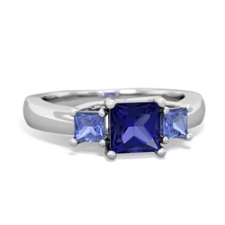 Lab Sapphire Three Stone Trellis 14K White Gold ring R4015