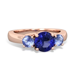 Lab Sapphire Three Stone Round Trellis 14K Rose Gold ring R4018