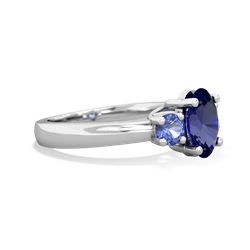 Lab Sapphire Three Stone Oval Trellis 14K White Gold ring R4024