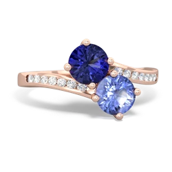 Lab Sapphire Channel Set Two Stone 14K Rose Gold ring R5303