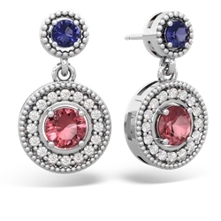 Lab Sapphire Halo Dangle 14K White Gold earrings E5319