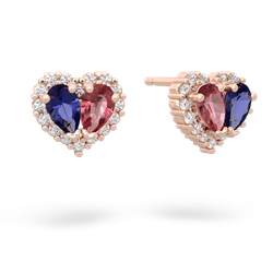 Lab Sapphire Halo 14K Rose Gold earrings E7008