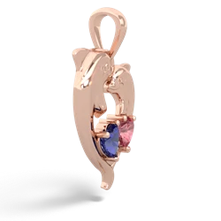 Lab Sapphire Dolphin Heart 14K Rose Gold pendant P5820