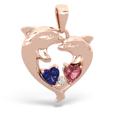 Lab Sapphire Dolphin Heart 14K Rose Gold pendant P5820
