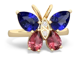 Lab Sapphire Butterfly 14K Yellow Gold ring R2215