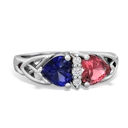 Lab Sapphire Celtic Knot Double Heart 14K White Gold ring R5040