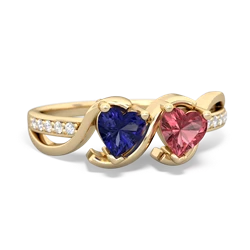 Lab Sapphire Side By Side 14K Yellow Gold ring R3090