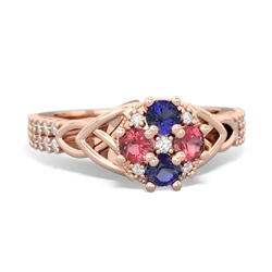 Lab Sapphire Celtic Knot Cluster Engagement 14K Rose Gold ring R26443RD