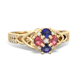 Lab Sapphire Celtic Knot Cluster Engagement 14K Yellow Gold ring R26443RD