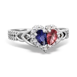 Lab Sapphire Celtic Knot Two Hearts As One 14K White Gold ring R2644HRT