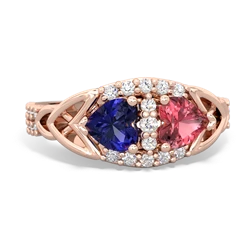 Lab Sapphire Sparkling Celtic Knot 14K Rose Gold ring R2645