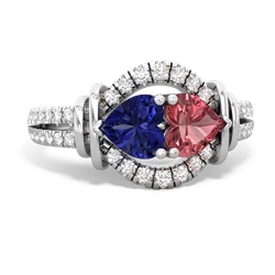 Lab Sapphire Art-Deco Keepsake 14K White Gold ring R5630