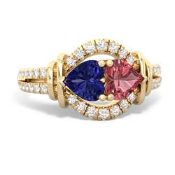 Lab Sapphire Art-Deco Keepsake 14K Yellow Gold ring R5630