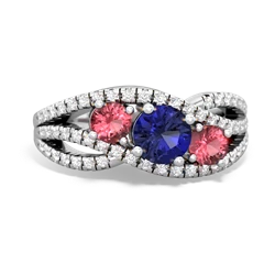 Lab Sapphire Three Stone Aurora 14K White Gold ring R3080