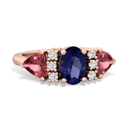 Lab Sapphire Antique Style Three Stone 14K Rose Gold ring R2186