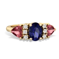 Lab Sapphire Antique Style Three Stone 14K Yellow Gold ring R2186