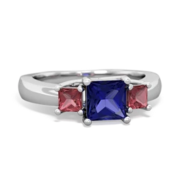 Lab Sapphire Three Stone Trellis 14K White Gold ring R4015