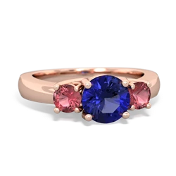 Lab Sapphire Three Stone Round Trellis 14K Rose Gold ring R4018