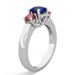 Lab Sapphire Three Stone Round Trellis 14K White Gold ring R4018