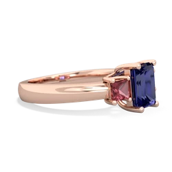 Lab Sapphire Three Stone Emerald-Cut Trellis 14K Rose Gold ring R4021