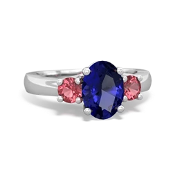 Lab Sapphire Three Stone Oval Trellis 14K White Gold ring R4024