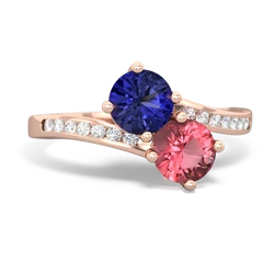 Lab Sapphire Channel Set Two Stone 14K Rose Gold ring R5303