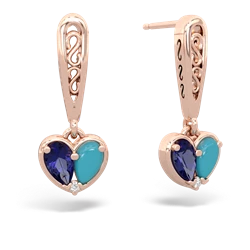 Lab Sapphire Filligree Heart 14K Rose Gold earrings E5070