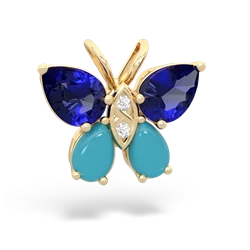 Lab Sapphire Butterfly 14K Yellow Gold pendant P2215