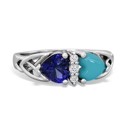 Lab Sapphire Celtic Knot Double Heart 14K White Gold ring R5040