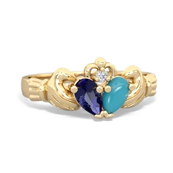 Lab Sapphire 'Our Heart' Claddagh 14K Yellow Gold ring R2388