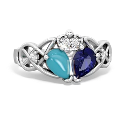 Lab Sapphire 'One Heart' Celtic Knot Claddagh 14K White Gold ring R5322