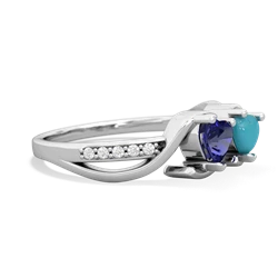 Lab Sapphire Side By Side 14K White Gold ring R3090