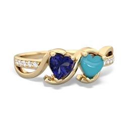 Lab Sapphire Side By Side 14K Yellow Gold ring R3090