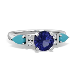 Lab Sapphire 6Mm Round Eternal Embrace Engagement 14K White Gold ring R2005