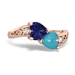 Lab Sapphire Snuggling Hearts 14K Rose Gold ring R2178