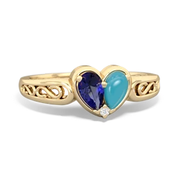 Lab Sapphire Filligree 'One Heart' 14K Yellow Gold ring R5070