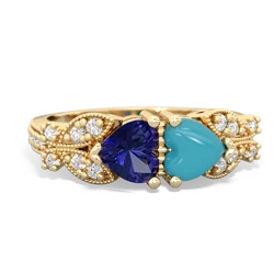 Lab Sapphire Diamond Butterflies 14K Yellow Gold ring R5601