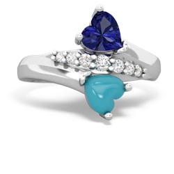 Lab Sapphire Heart To Heart 14K White Gold ring R2064