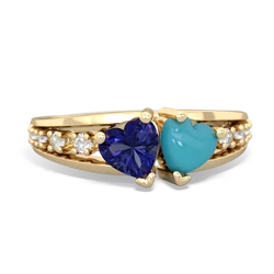 Lab Sapphire Heart To Heart 14K Yellow Gold ring R3342