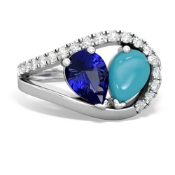 Lab Sapphire Nestled Heart Keepsake 14K White Gold ring R5650