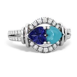 Lab Sapphire Art-Deco Keepsake 14K White Gold ring R5630