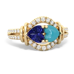 Lab Sapphire Art-Deco Keepsake 14K Yellow Gold ring R5630