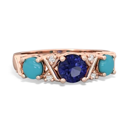 Lab Sapphire Hugs And Kisses 14K Rose Gold ring R5016