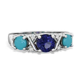 Lab Sapphire Hugs And Kisses 14K White Gold ring R5016