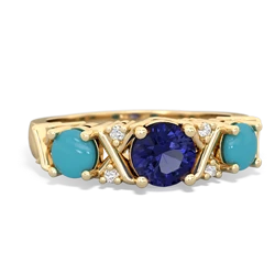 Lab Sapphire Hugs And Kisses 14K Yellow Gold ring R5016