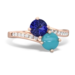 Lab Sapphire Channel Set Two Stone 14K Rose Gold ring R5303