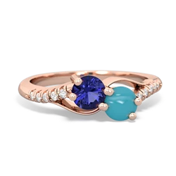 Lab Sapphire Infinity Pave Two Stone 14K Rose Gold ring R5285