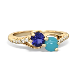 Lab Sapphire Infinity Pave Two Stone 14K Yellow Gold ring R5285